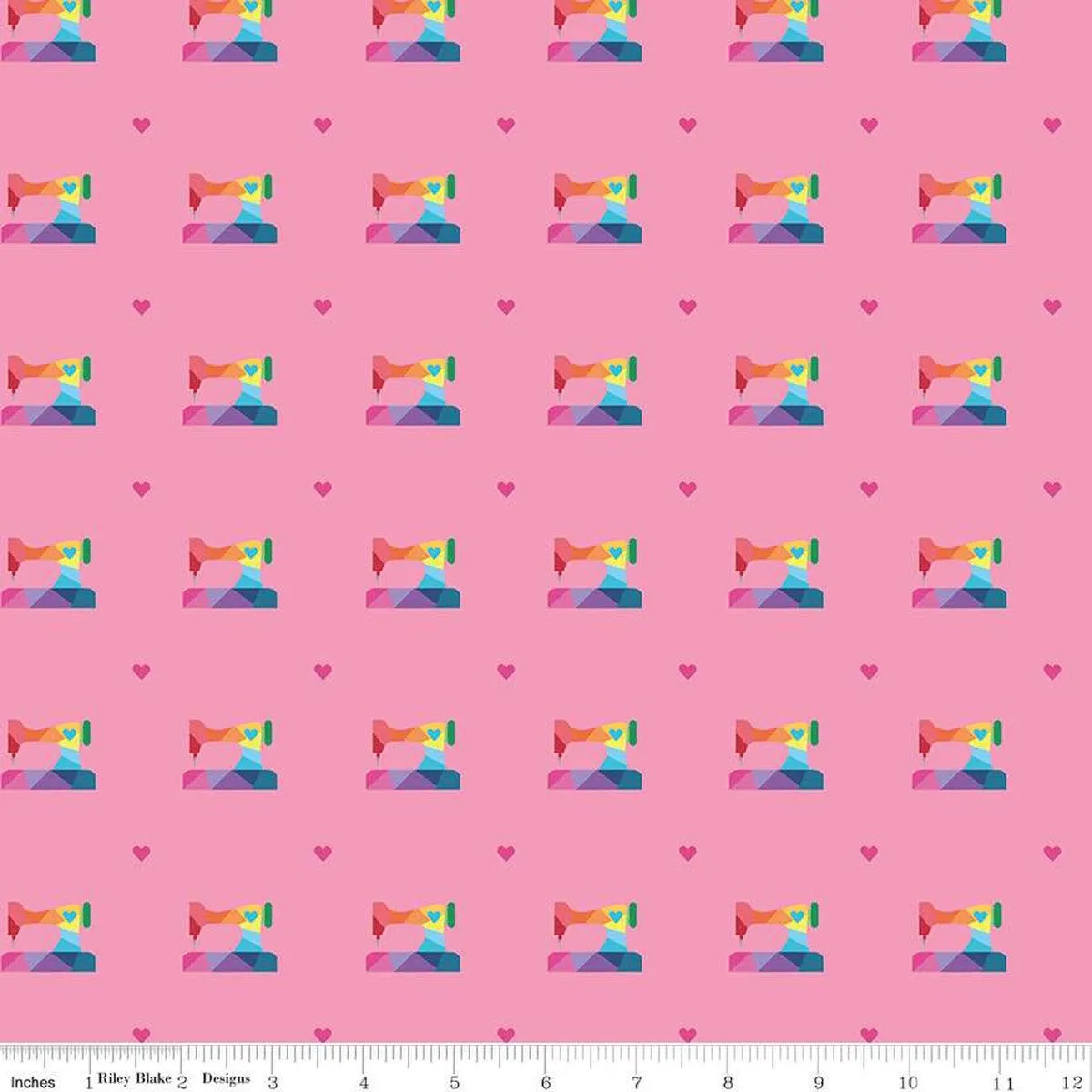 Make Geo Sewing Machine Hot Pink Yardage by Kristy Lea | Riley Blake Designs