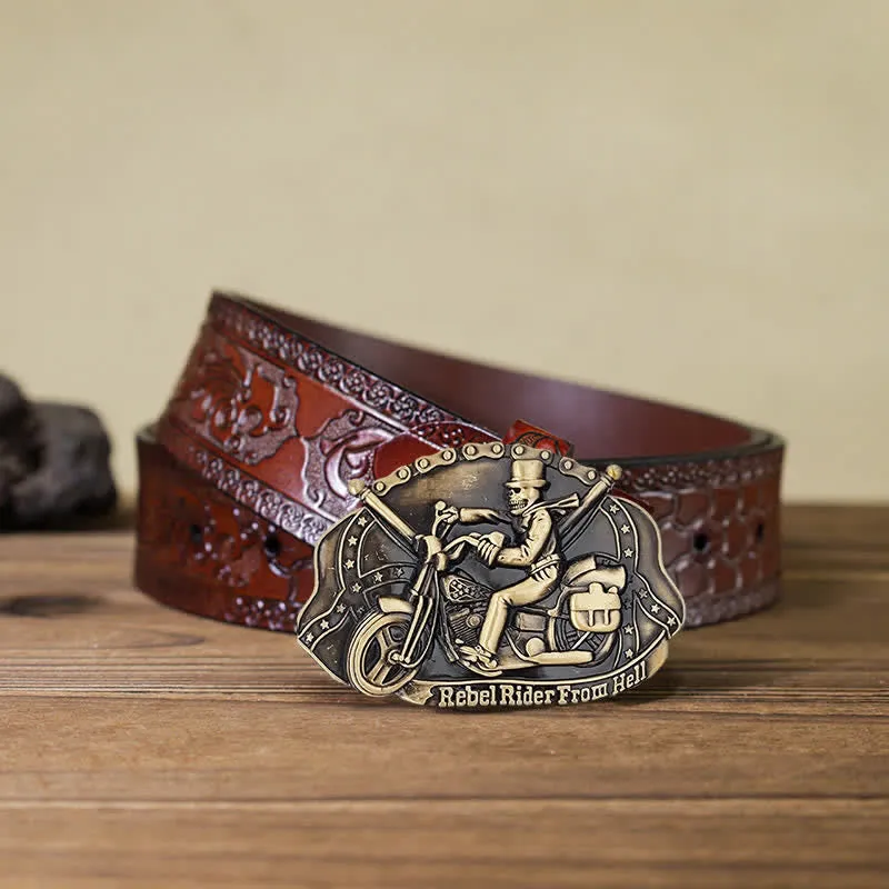 Men's DIY Motorcycle Skull Rider Buckle Leather Belt