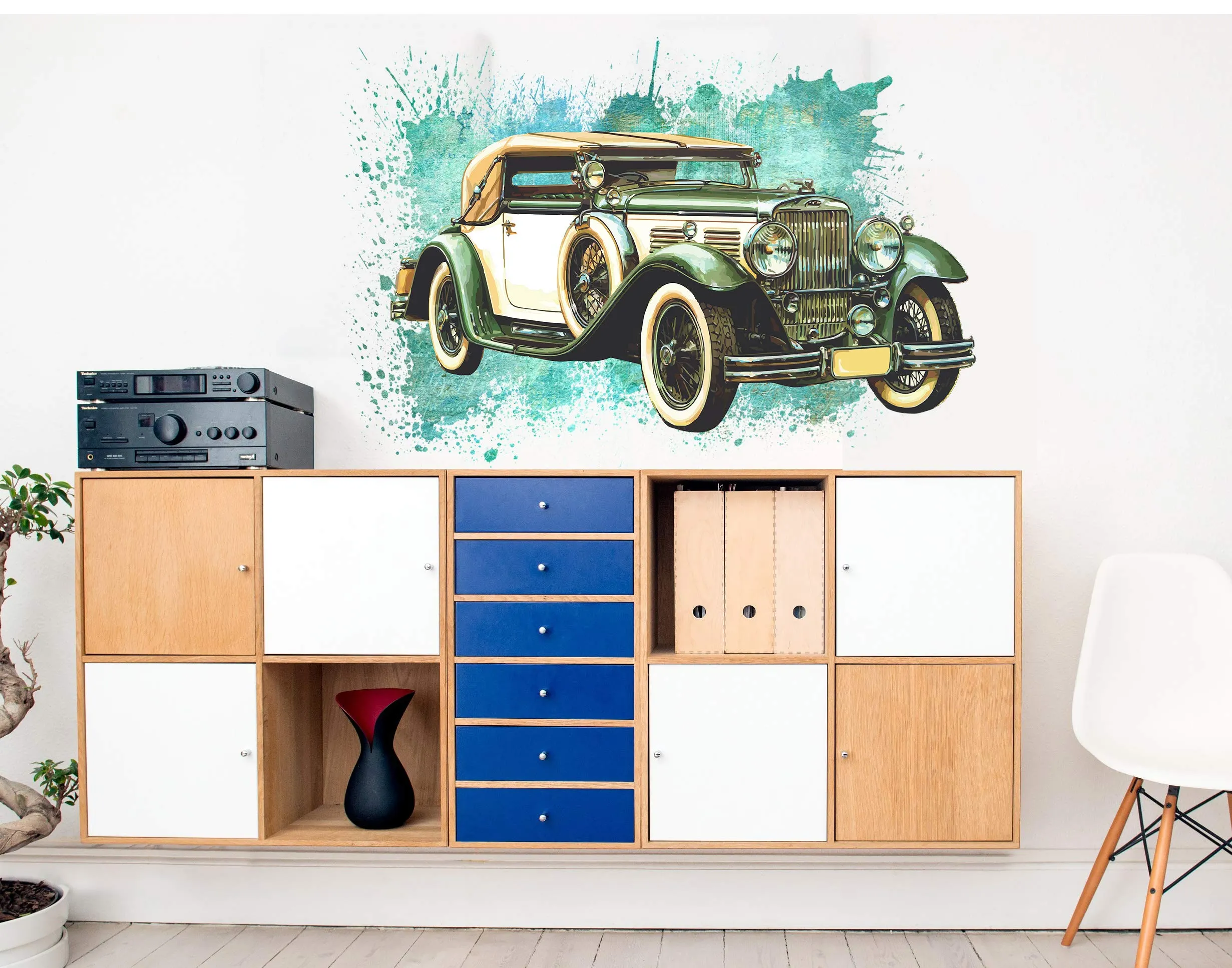 MINTKRAFT Vinyl Vehicles Wall Sticker, 40 x 30 cm, Blue Green