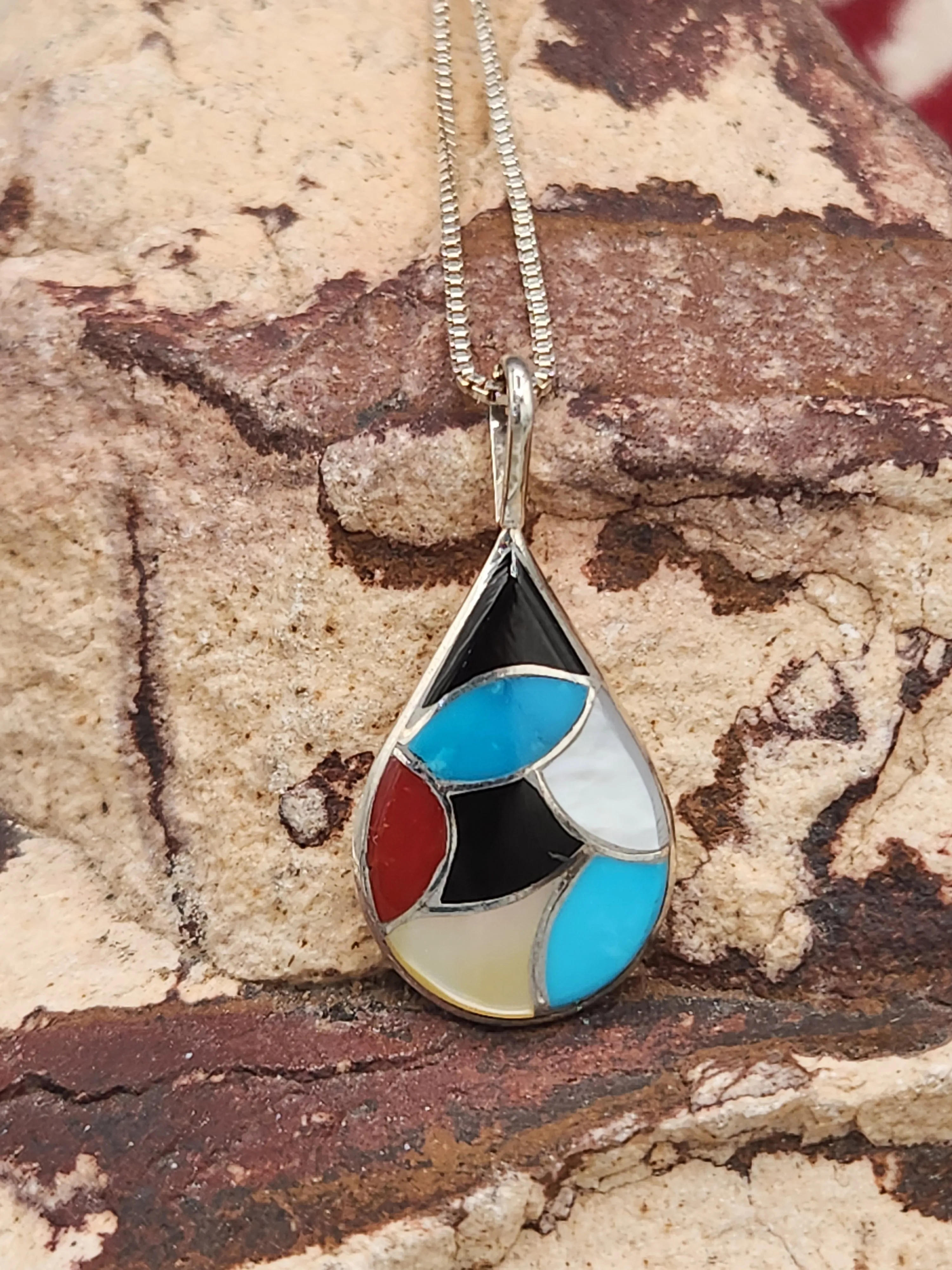 MULTI STONE INLAY PENDANT  - ZUNI - DERRICK & LORELIA CHAVEZ