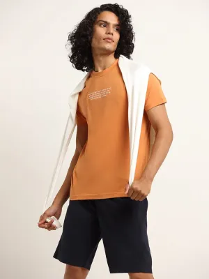 Nuon Orange Embroidered Cotton Relaxed Fit T-Shirt