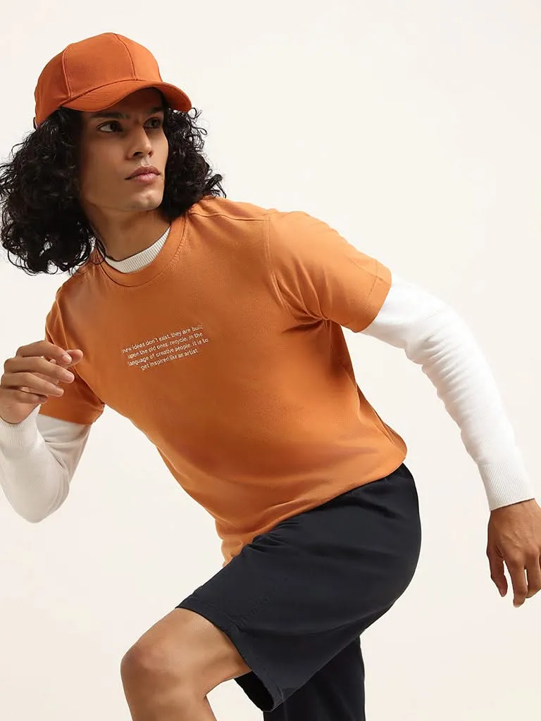 Nuon Orange Embroidered Cotton Relaxed Fit T-Shirt