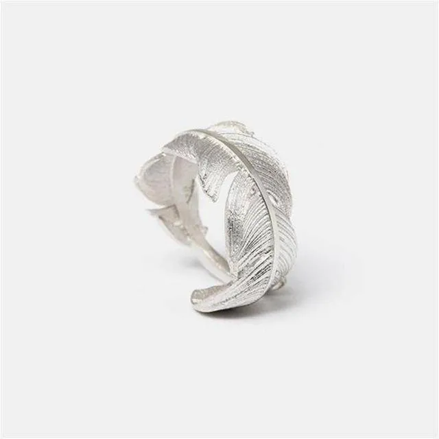 Original Handmade 925 Sterling Silver Feather Open Rings