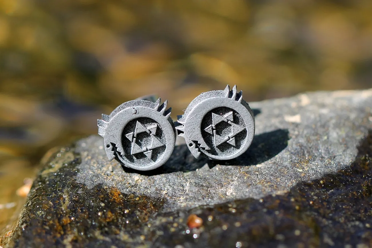 Ouroboros Symbol Stainless Steel Studded Earrings Pair - Full Metal Alchemist