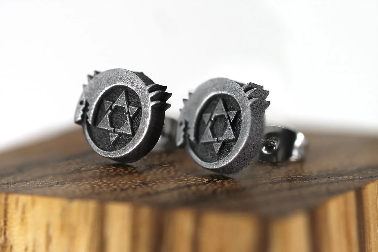 Ouroboros Symbol Stainless Steel Studded Earrings Pair - Full Metal Alchemist