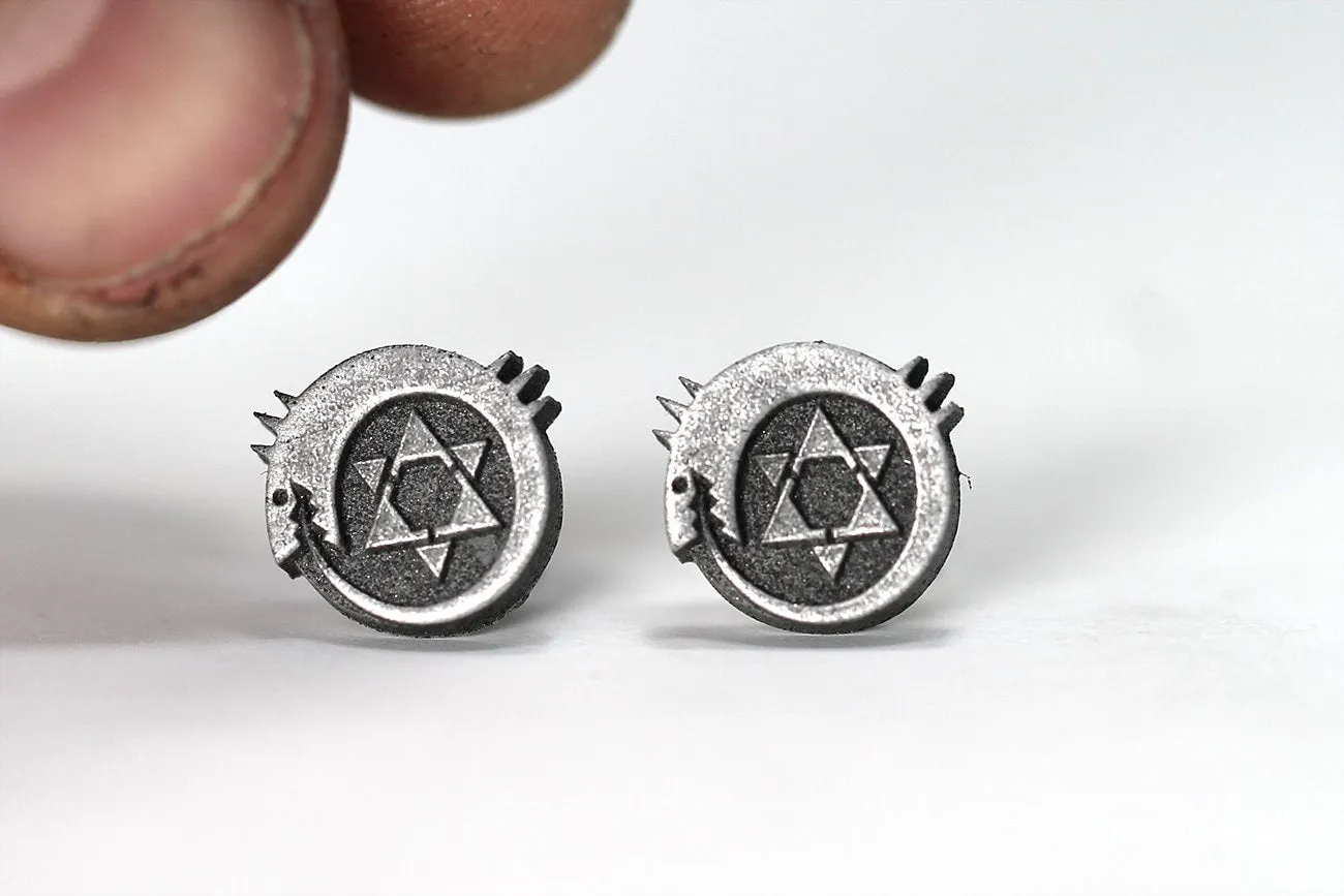 Ouroboros Symbol Stainless Steel Studded Earrings Pair - Full Metal Alchemist