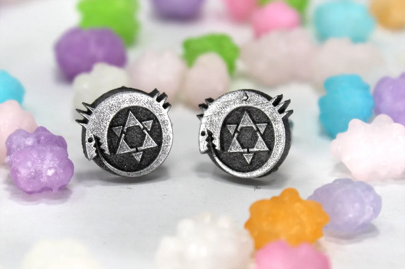 Ouroboros Symbol Stainless Steel Studded Earrings Pair - Full Metal Alchemist