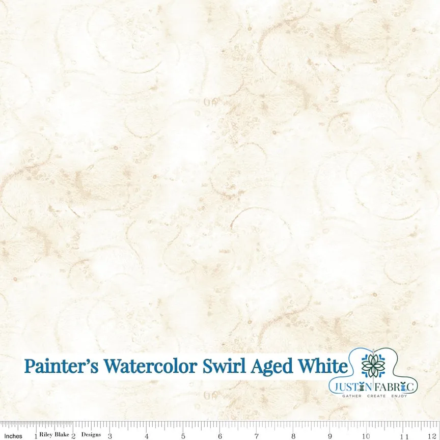 Painter’s Watercolor Swirl Aged White Yardage by J Wecker Frisch | Riley Blake Designs