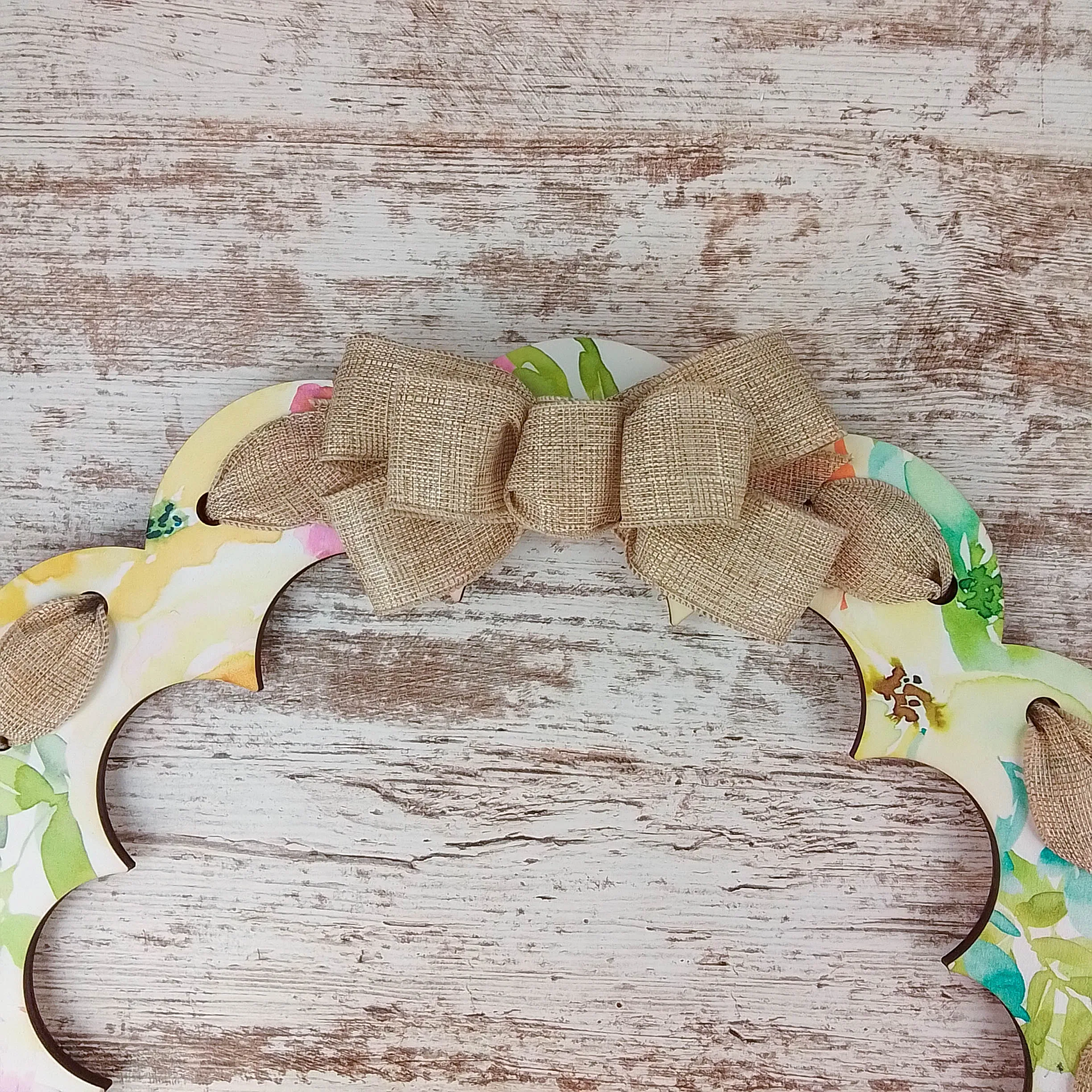 Pastel Floral Wreath, Burlap Bow Decor, Customizable Entrance Decoration