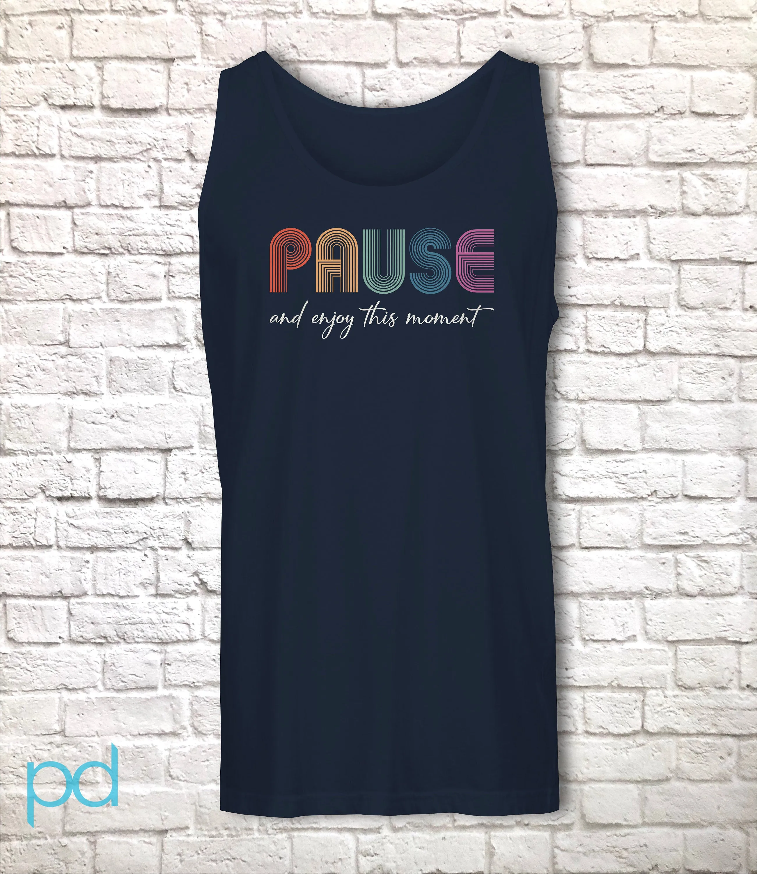 PAUSE Tank Top, Calm Reflection Birthday Gift Vest in Retro Vintage 70s style, Chill Relax Unisex Tank Top For Men or Women