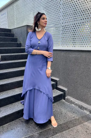 Periwinkle Blue Solid Two Layered Gown