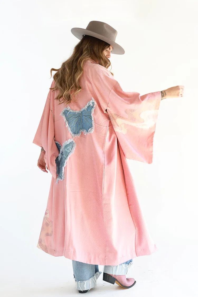 Pink One-of-a-Kind Denim Butterfly Kimono