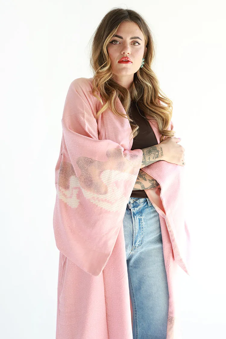 Pink One-of-a-Kind Denim Butterfly Kimono