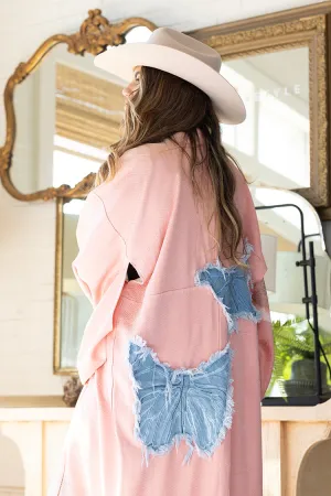 Pink One-of-a-Kind Denim Butterfly Kimono