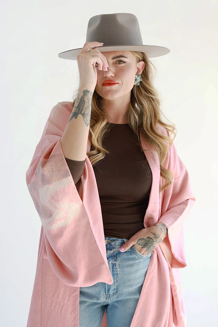 Pink One-of-a-Kind Denim Butterfly Kimono