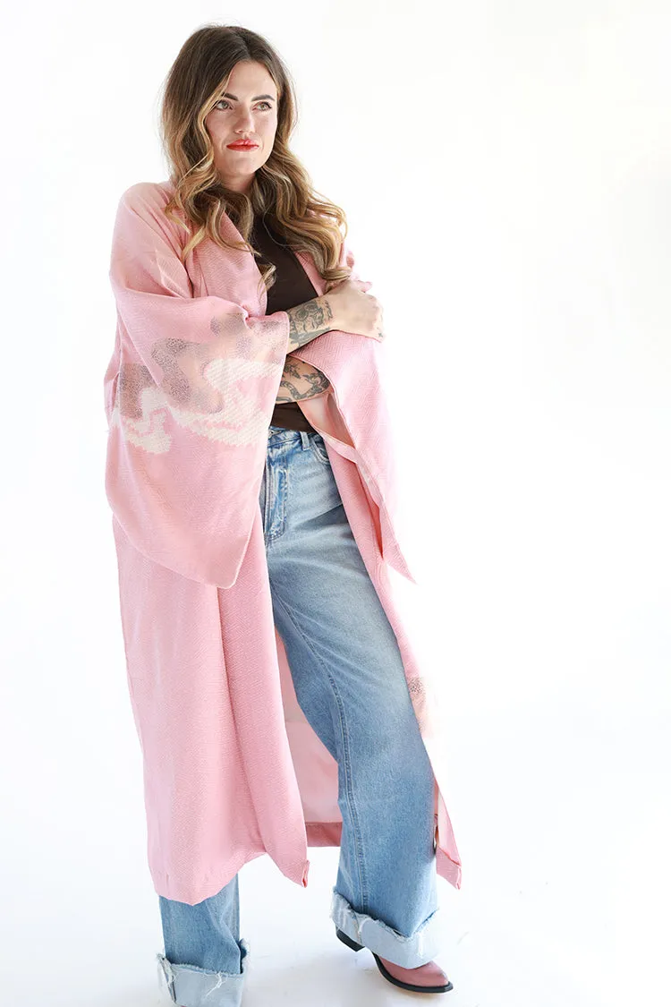 Pink One-of-a-Kind Denim Butterfly Kimono