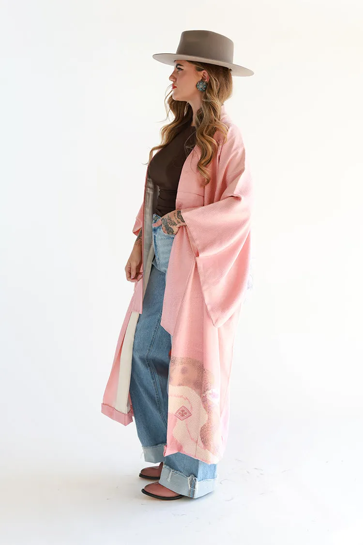 Pink One-of-a-Kind Denim Butterfly Kimono