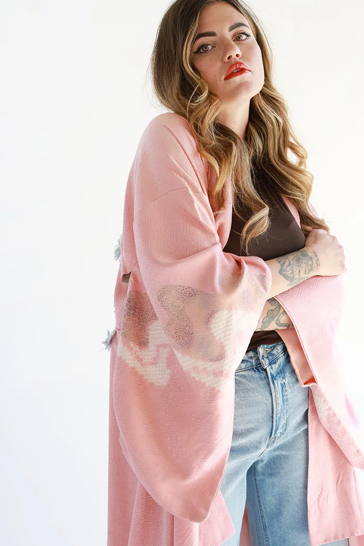 Pink One-of-a-Kind Denim Butterfly Kimono