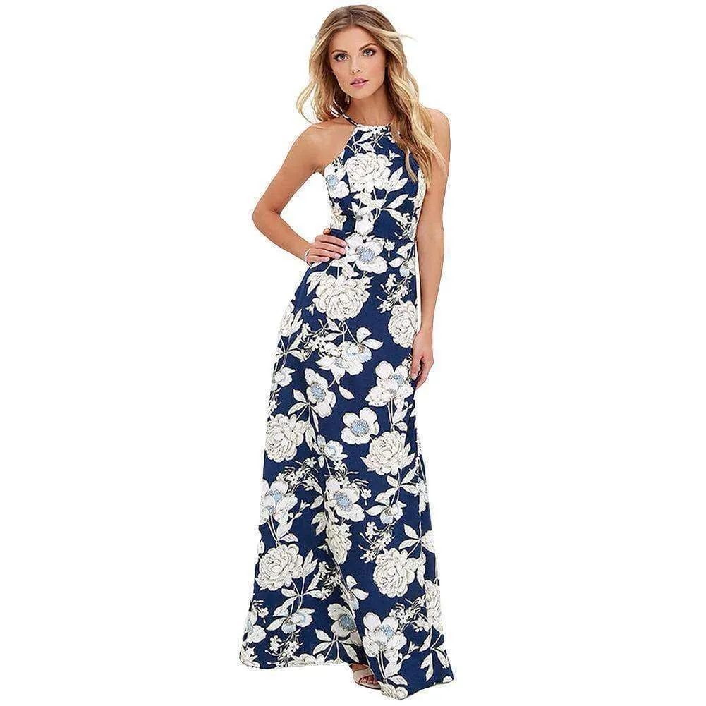 Plus Size Sexy Maxi Boho Dress Halter Neck Floral flower Print (US 4-20W)