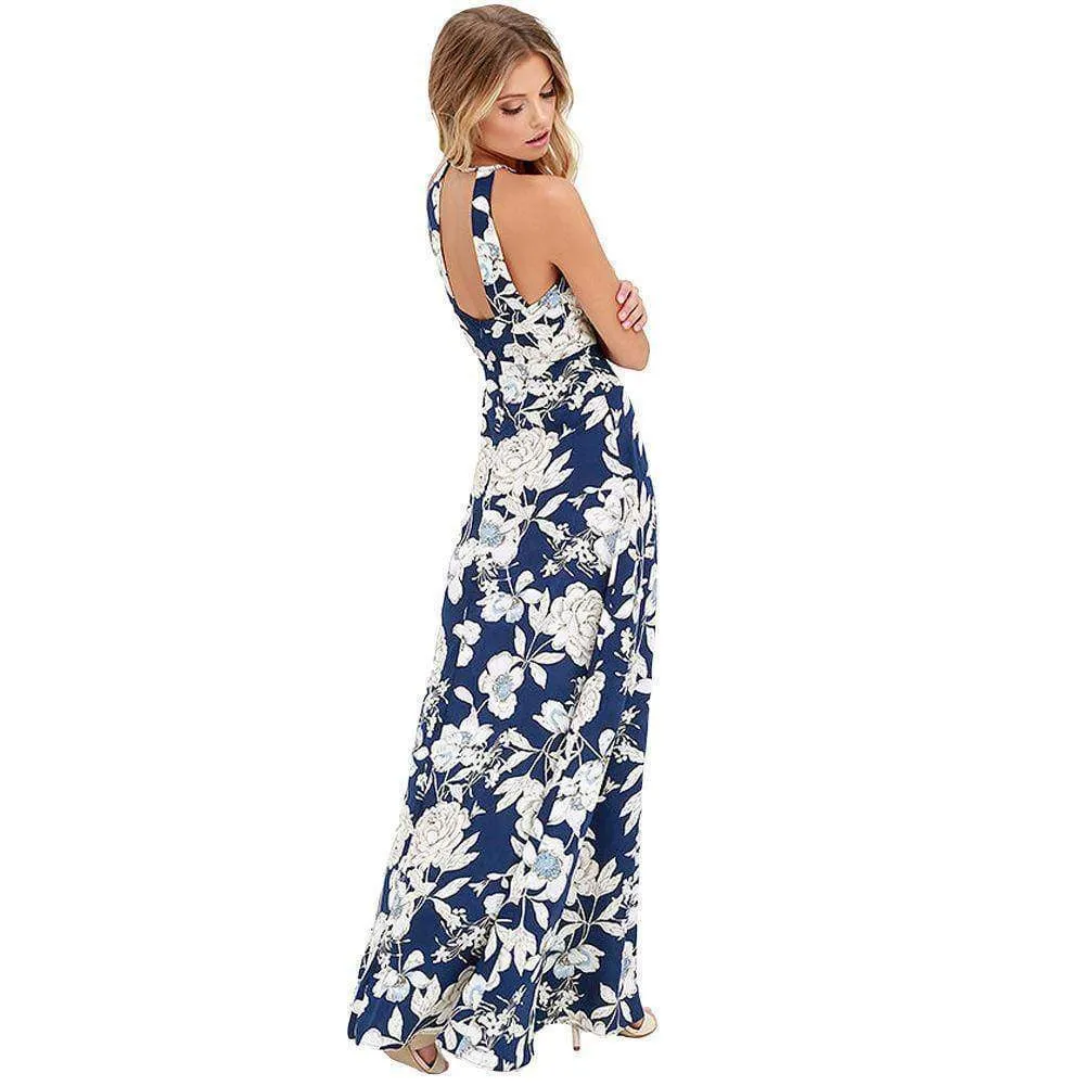 Plus Size Sexy Maxi Boho Dress Halter Neck Floral flower Print (US 4-20W)