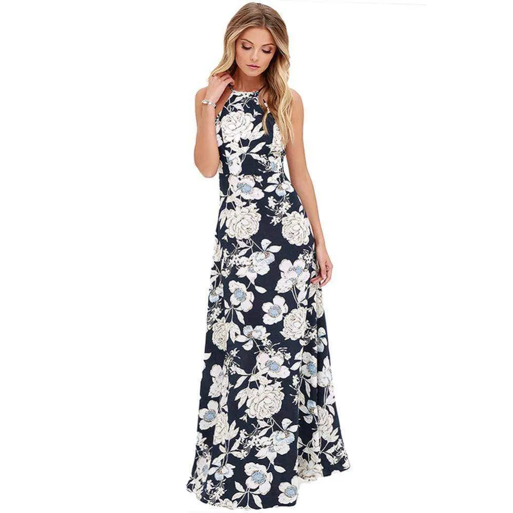 Plus Size Sexy Maxi Boho Dress Halter Neck Floral flower Print (US 4-20W)