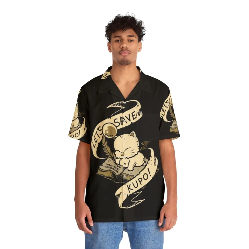 "Let's Save Kupo! Retro Hawaiian Shirt for Gamers and Anime Fans"