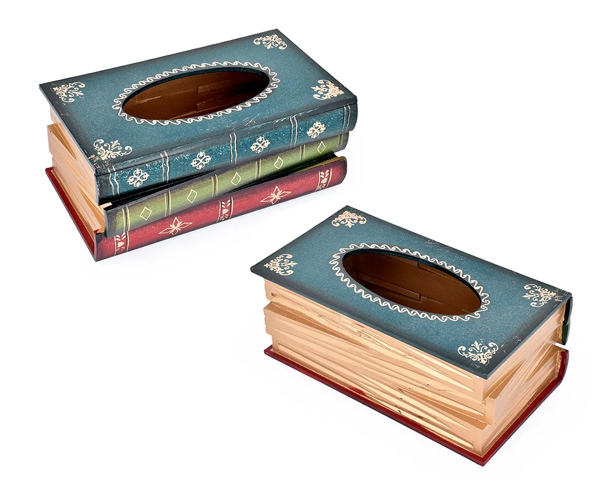 Retro Handcrafted Wooden Book Design Tissue Box