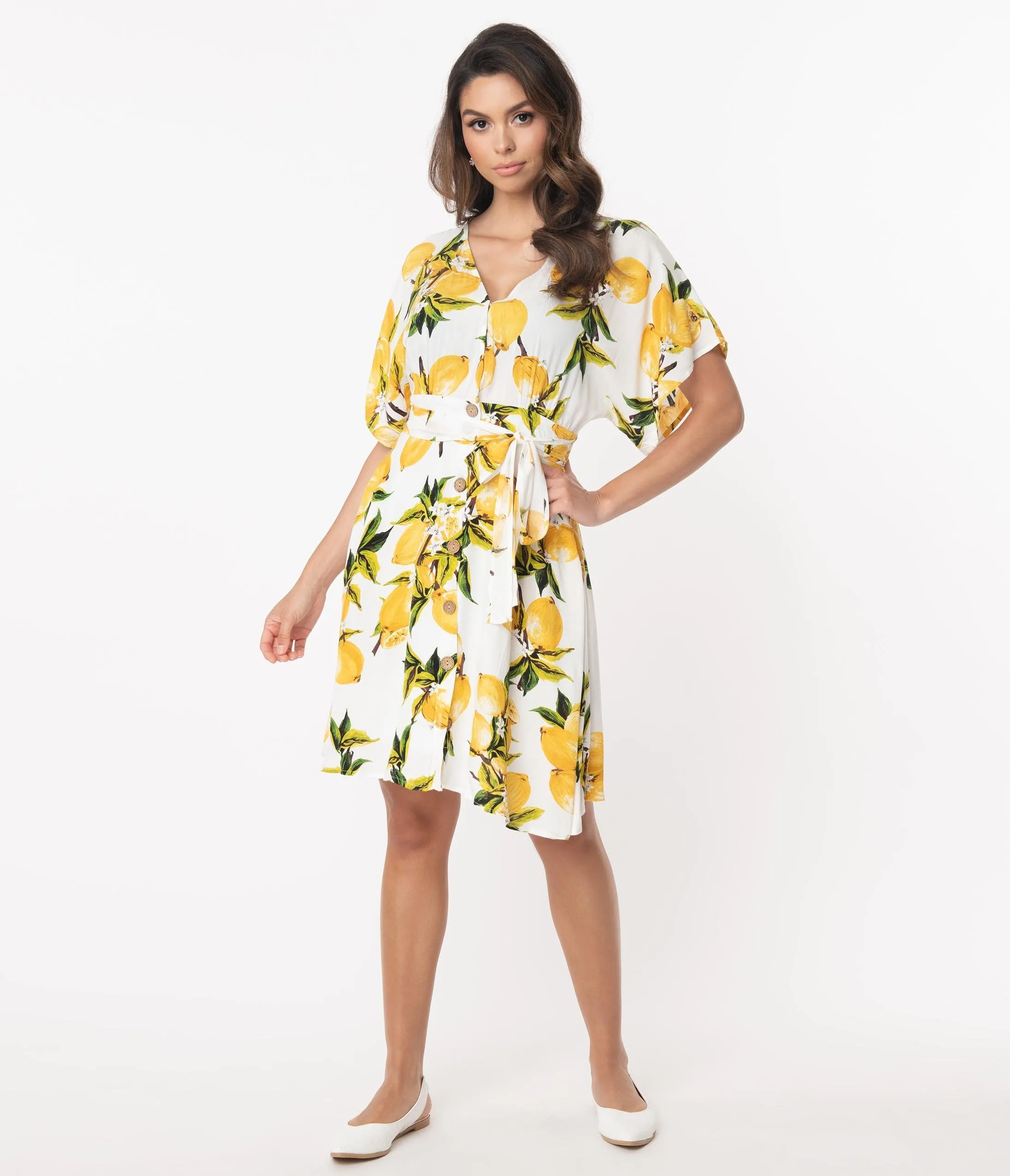 Retro Style Lemon Print Fit & Flare Dress