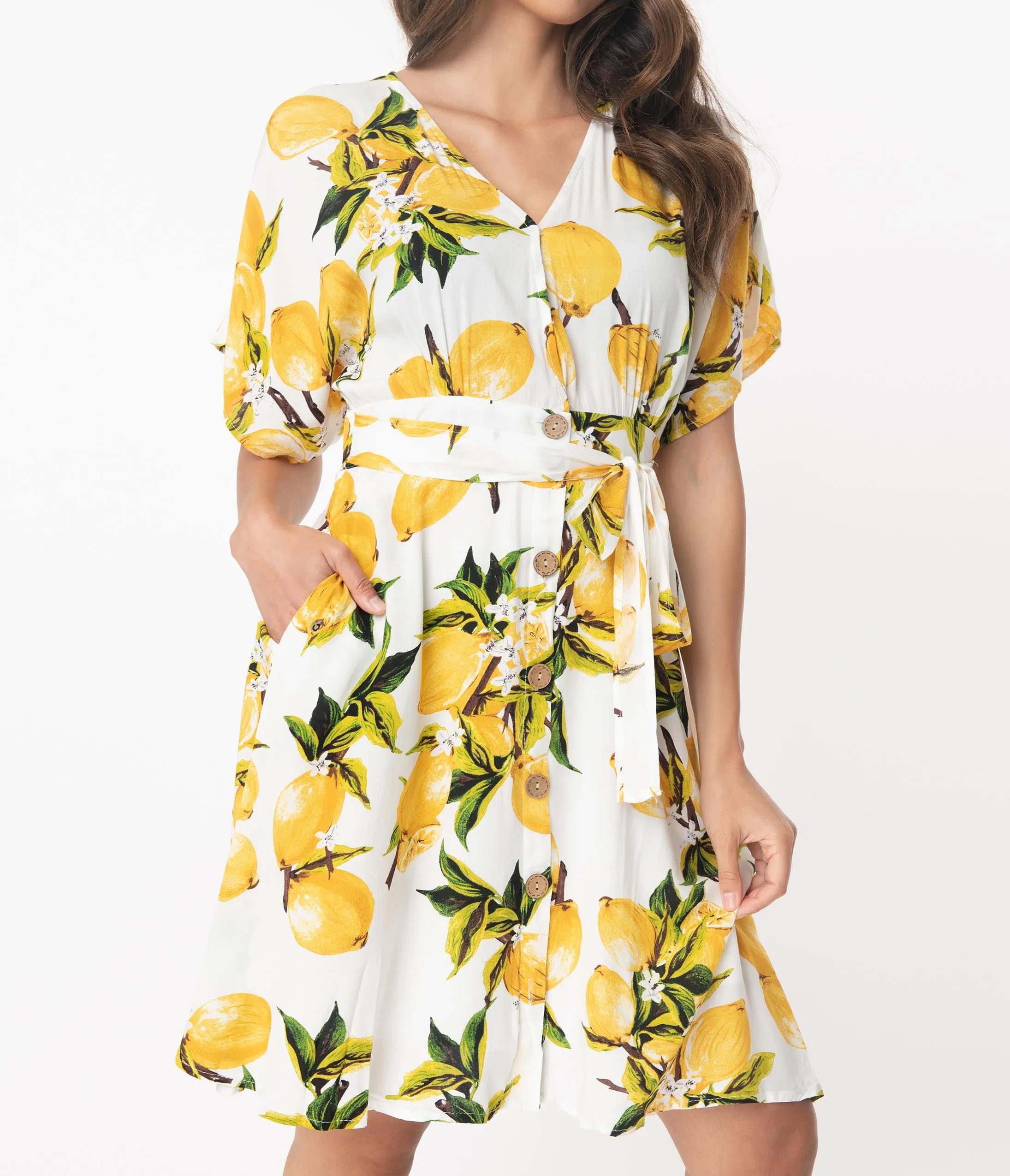 Retro Style Lemon Print Fit & Flare Dress