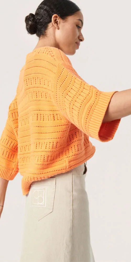 Soaked in Luxury Open Knit Pullover, tangerine