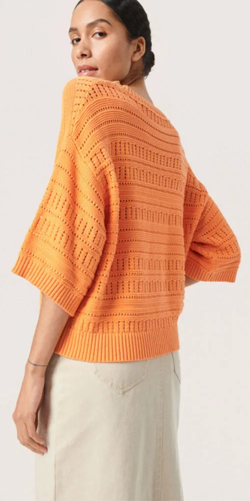 Soaked in Luxury Open Knit Pullover, tangerine