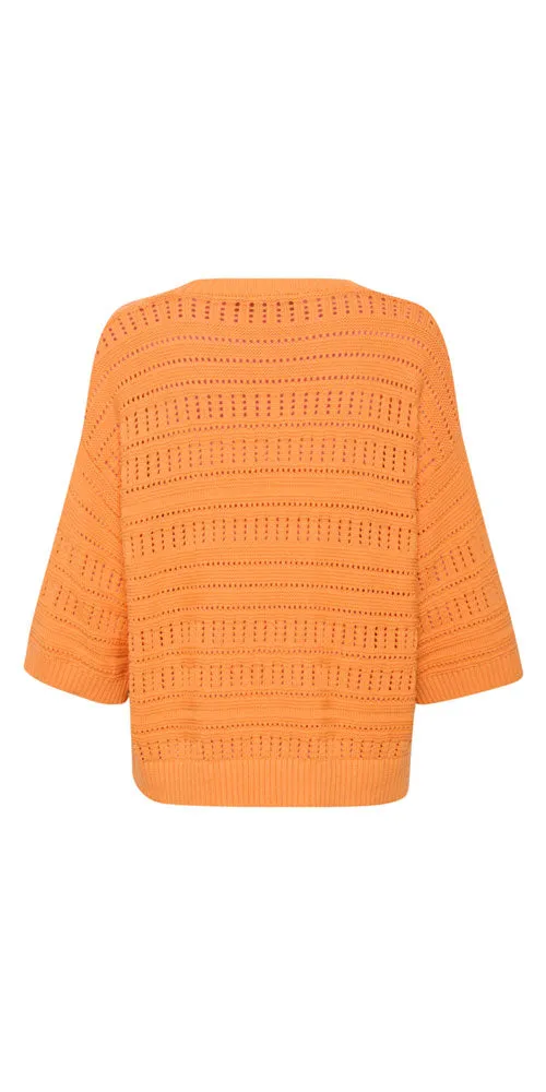 Soaked in Luxury Open Knit Pullover, tangerine