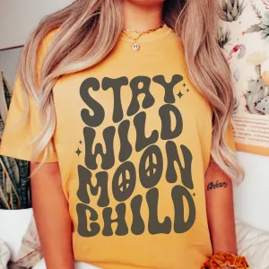 Stay Wild, Moon Child Tee, Trendy Comfort Colors® T-shirt, Spring or Summer Retro, Groovy T-Shirt Gift for Her in Six Colors, Fun, Trendy T-Shirt