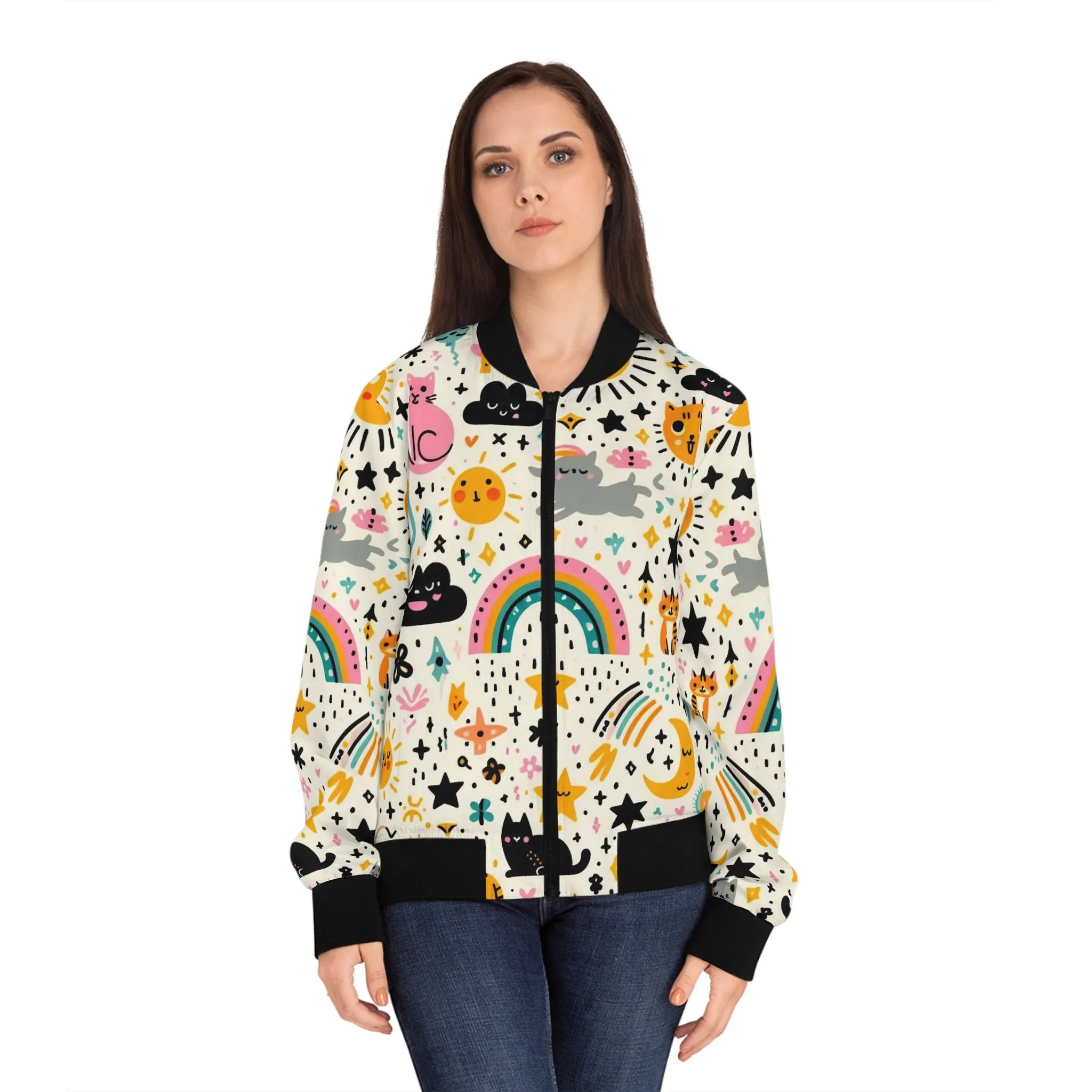 Sunshine, kitties, and rainbows - Women's Bomber Jacket (AOP)