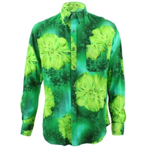 Tailored Fit Long Sleeve Shirt - Bright Green Floral Print