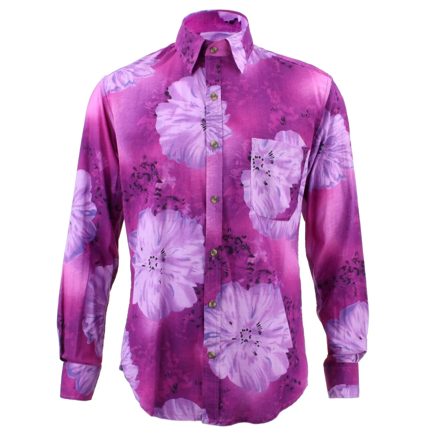 Tailored Fit Long Sleeve Shirt - Bright Purple Floral Print