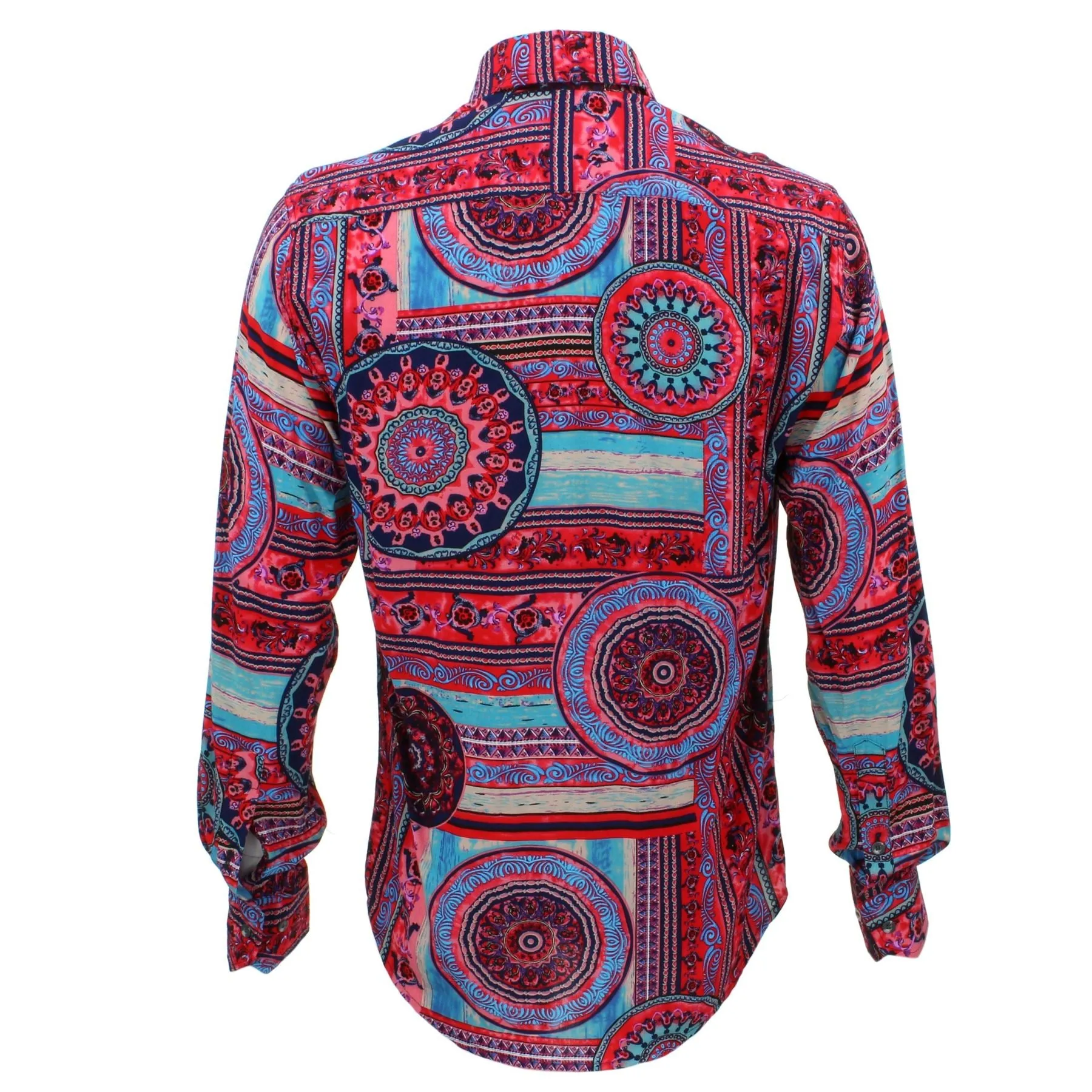 Tailored Fit Long Sleeve Shirt - Red & Blue Mandala