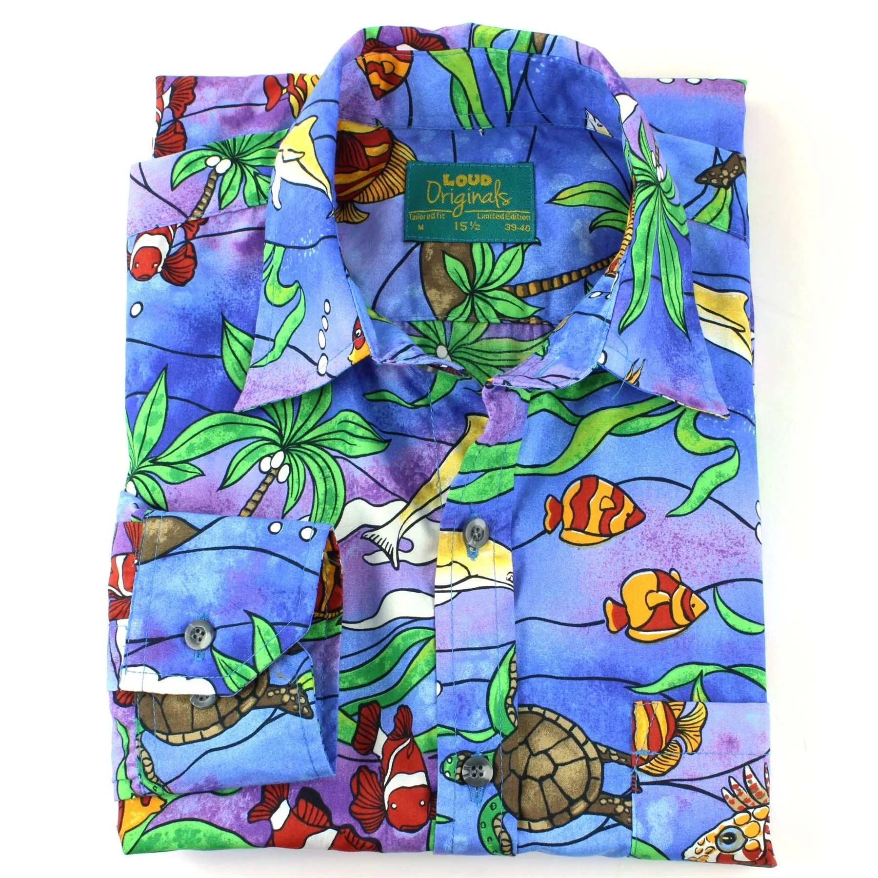 Tailored Fit Long Sleeve Shirt - Sea Life on Purple