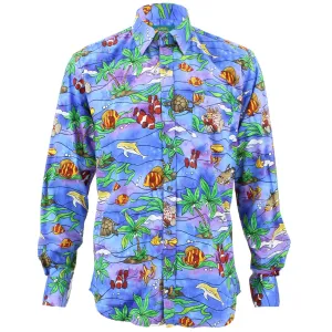 Tailored Fit Long Sleeve Shirt - Sea Life on Purple