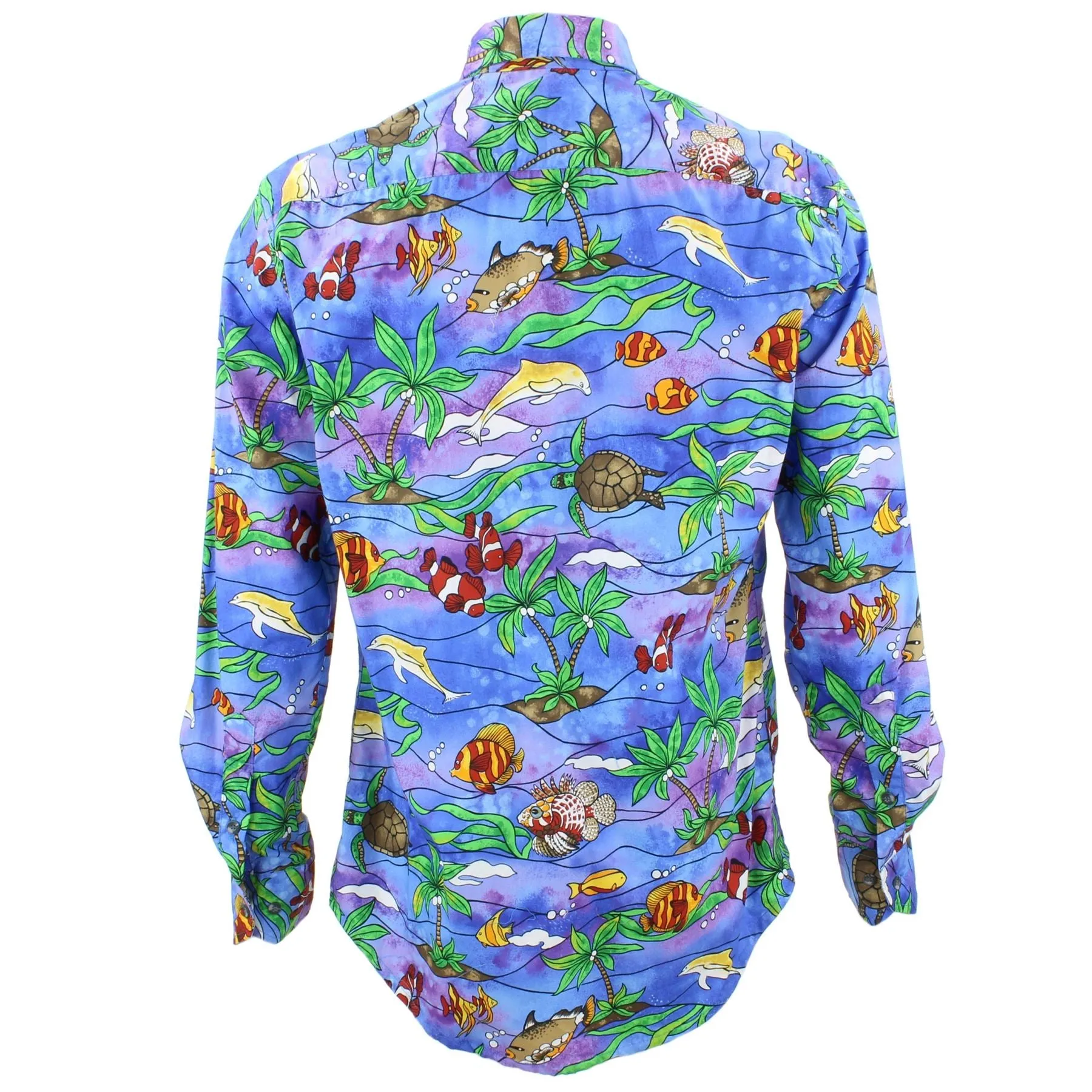 Tailored Fit Long Sleeve Shirt - Sea Life on Purple