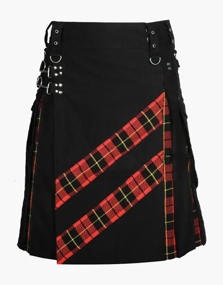 TARTAN HYBRID KILT IN BLACK AND WALLACE