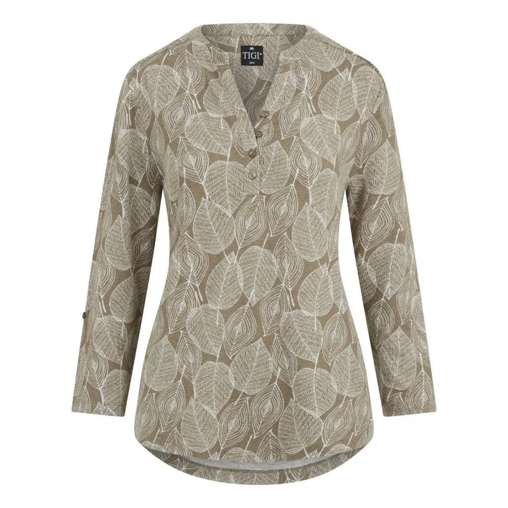 TIGI 14/16 Taupe Stencil Leaf Print Top