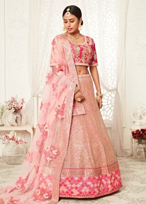 Trendy Pink Net Embroidered Wedding Lehenga Choli