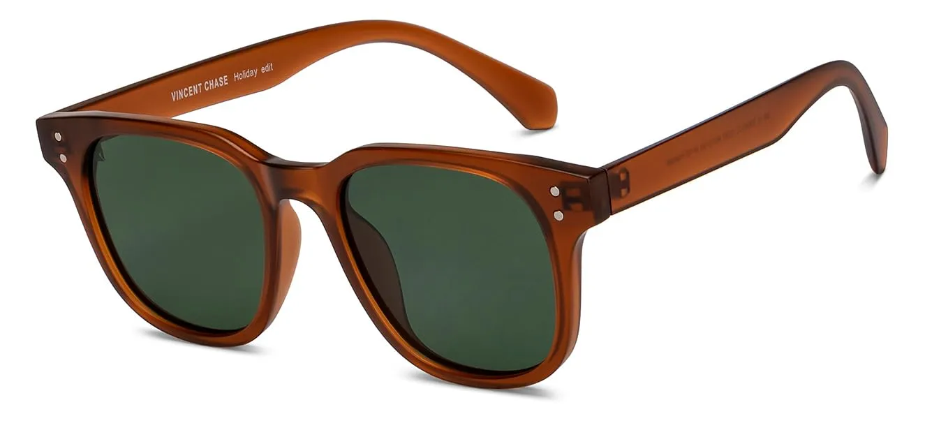 Vincent Chase By Lenskart | Brown Green Full Rim Square | HOLIDAY EDIT 2.0 | Branded Latest and Stylish Sunglasses | Polarized and 100% UV Protected | Men & Women | Medium | VC S16340