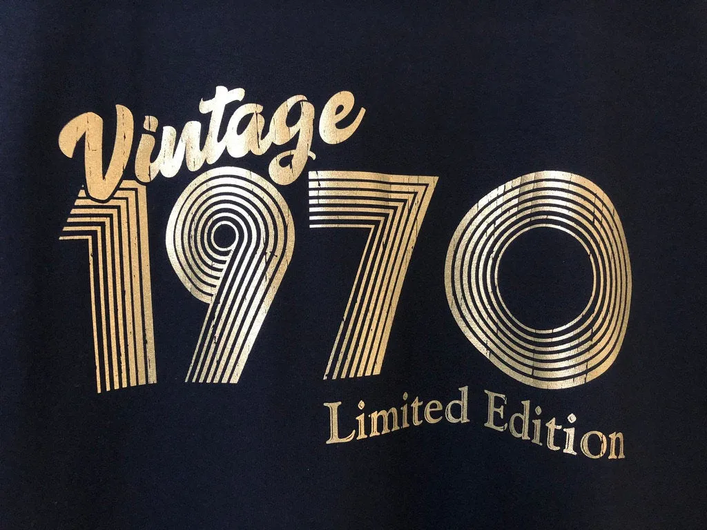 Vintage 1970 T Shirt Metallic Gold or Silver Foil, Birthday Gift T-Shirt in Retro & Vintage Limited Edition 70s style, Unisex Tee Shirt