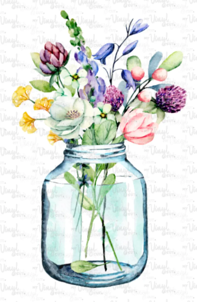 Waterslide Decal Colorful Wildflowers in a Clear Jar Vase