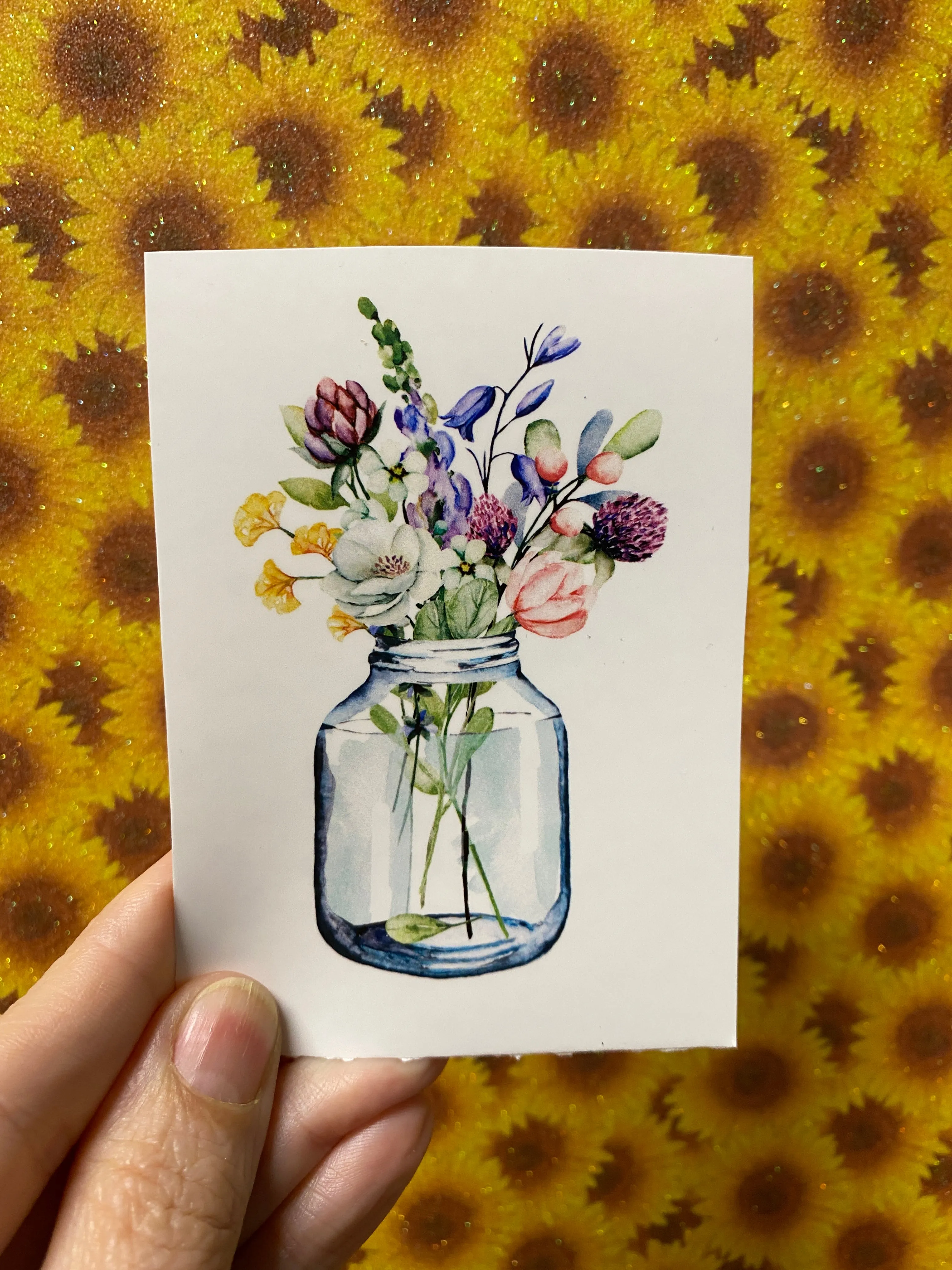 Waterslide Decal Colorful Wildflowers in a Clear Jar Vase