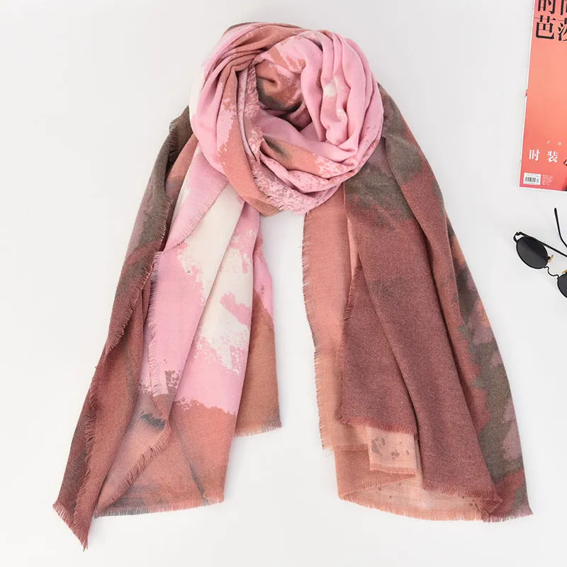 Winter lengthened cashmere scarves for women literary and artistic retro style twill scarves fashion warm scarf cold proof shawl