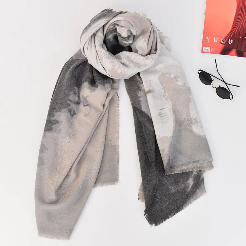 Winter lengthened cashmere scarves for women literary and artistic retro style twill scarves fashion warm scarf cold proof shawl