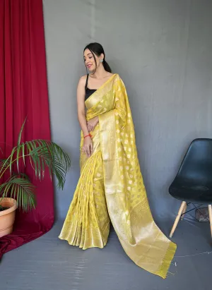 Yellow Man Mohini Cotton Muslin Woven Saree